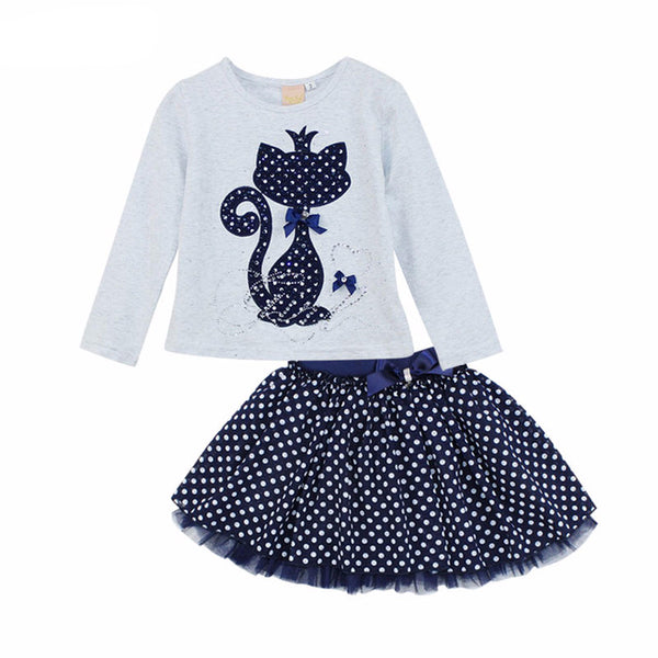 Elegant Cat Printed Long Sleeve Dress